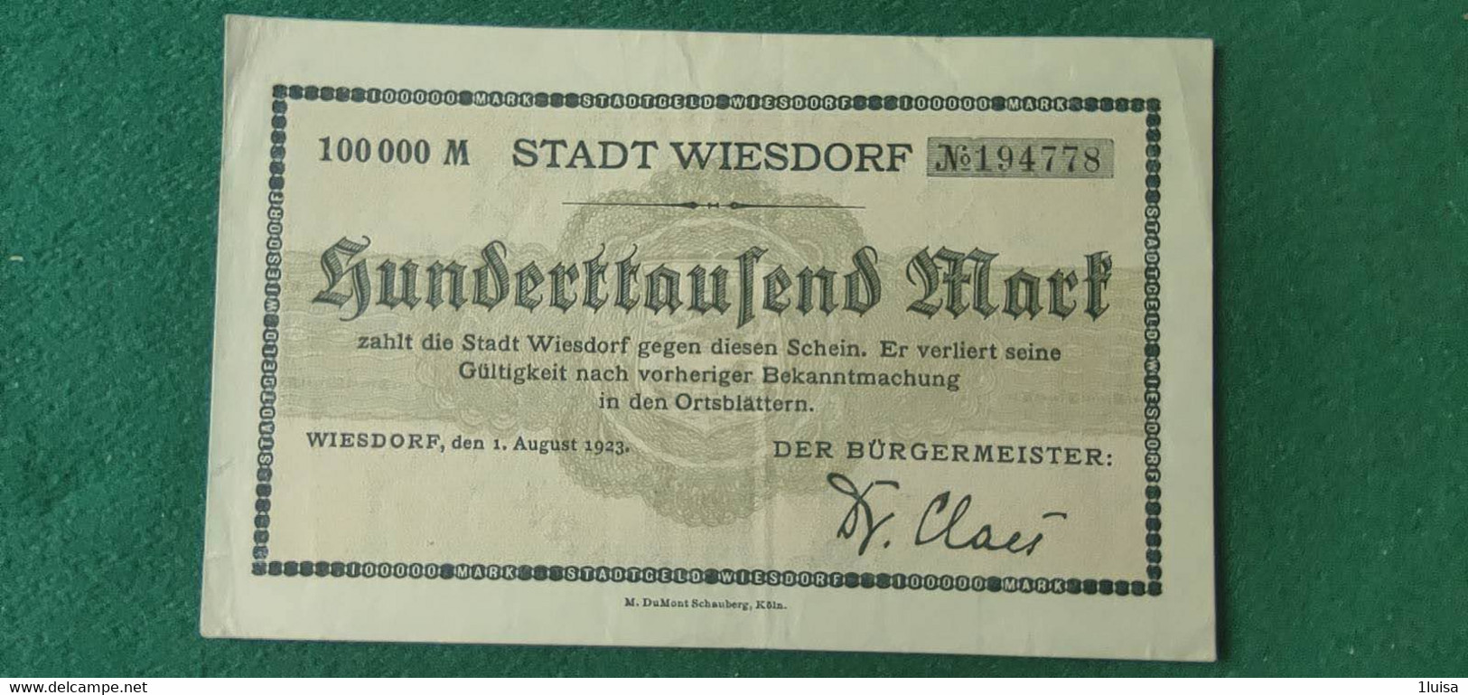 GERMANIA WIESDORF 100000  MARK 1923 - Kiloware - Banknoten