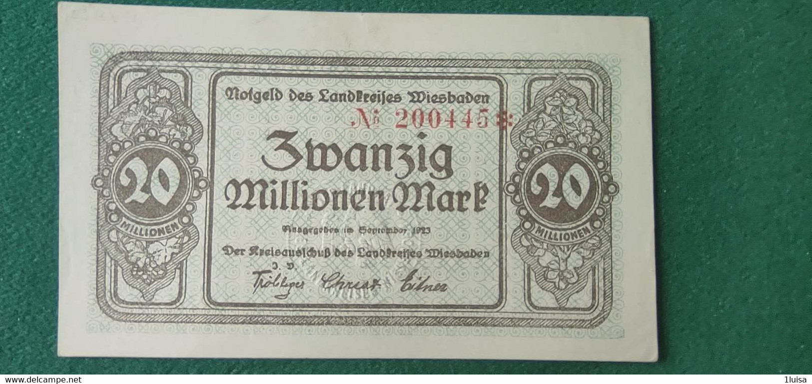 GERMANIA Wiesbaden 20  MARK 1923 - Vrac - Billets