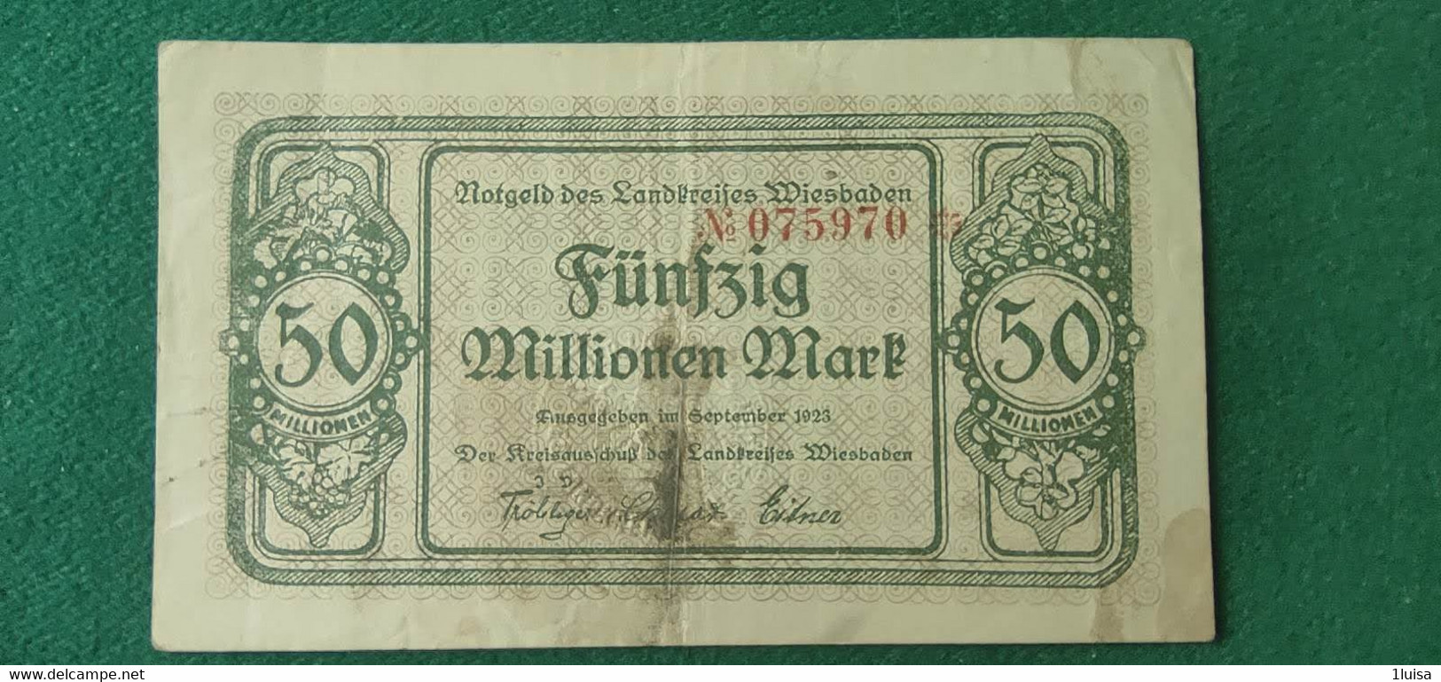 GERMANIA Wiesbaden 50  MARK 1923 - Lots & Kiloware - Banknotes