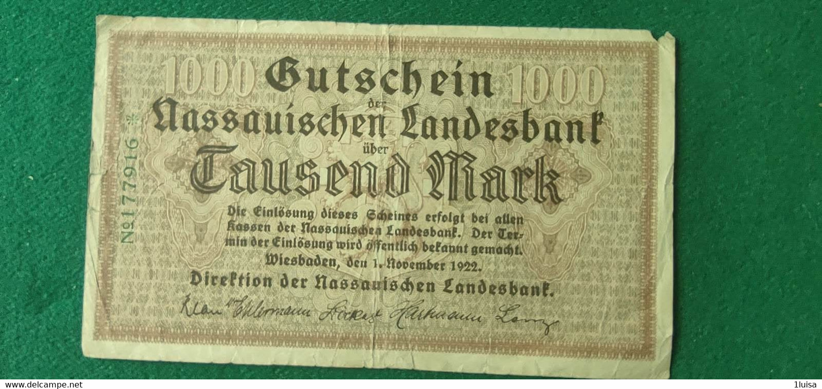 GERMANIA Wiesbaden 1000  MARK 1923 - Lots & Kiloware - Banknotes