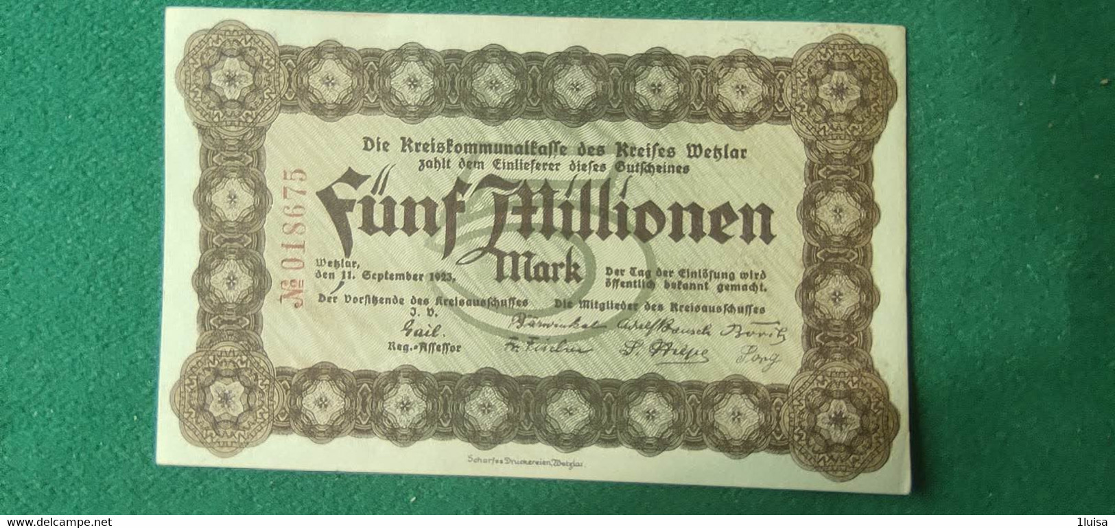 GERMANIA WETZLAR  5 Milioni MARK 1923 - Kiloware - Banknoten