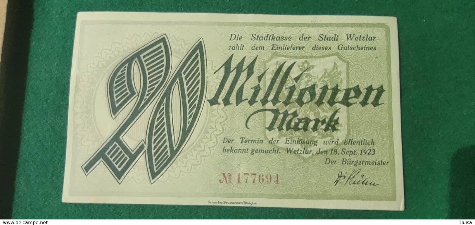 GERMANIA WETZLAR  20 Milioni MARK 1923 - Kiloware - Banknoten