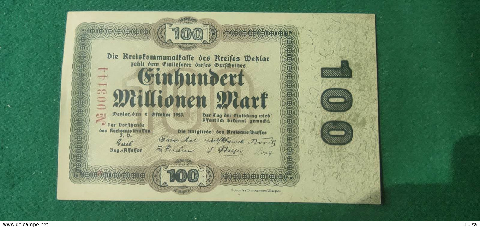 GERMANIA WETZLAR  100 Milioni MARK 1923 - Kiloware - Banknoten