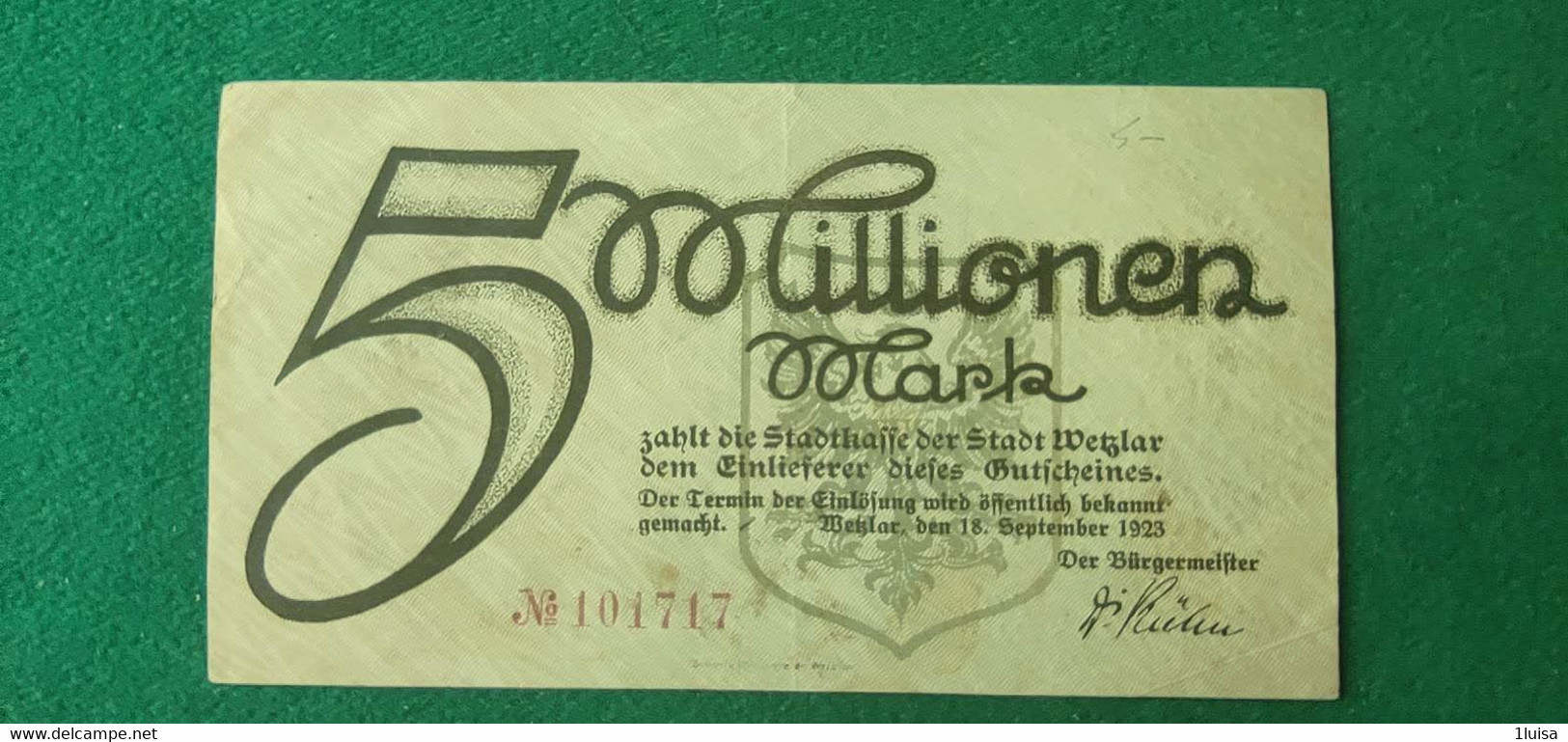 GERMANIA WETZLAR  5 Milioni MARK 1923 - Kiloware - Banknoten