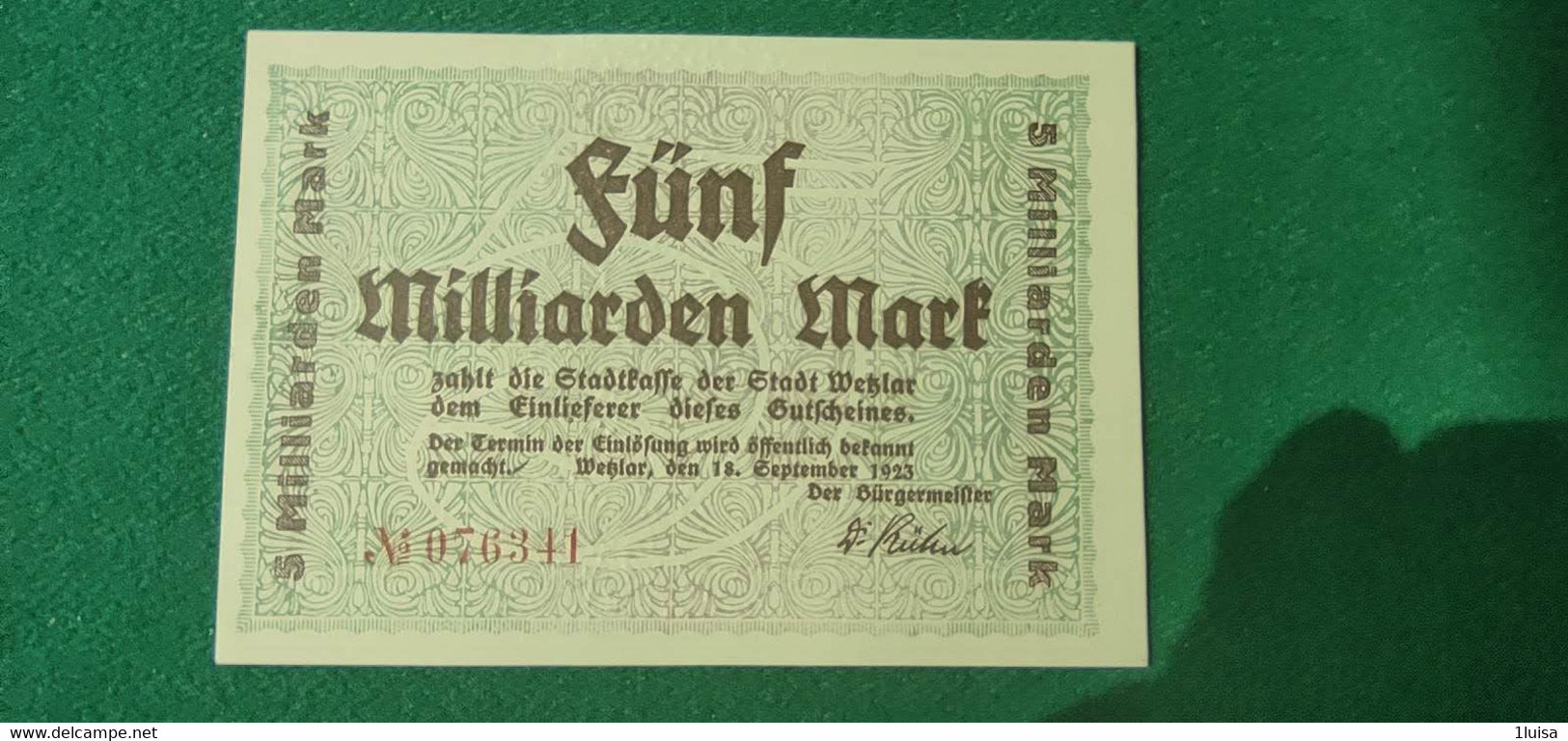 GERMANIA WETZLAR  5 Miliardo MARK 1923 - Lots & Kiloware - Banknotes