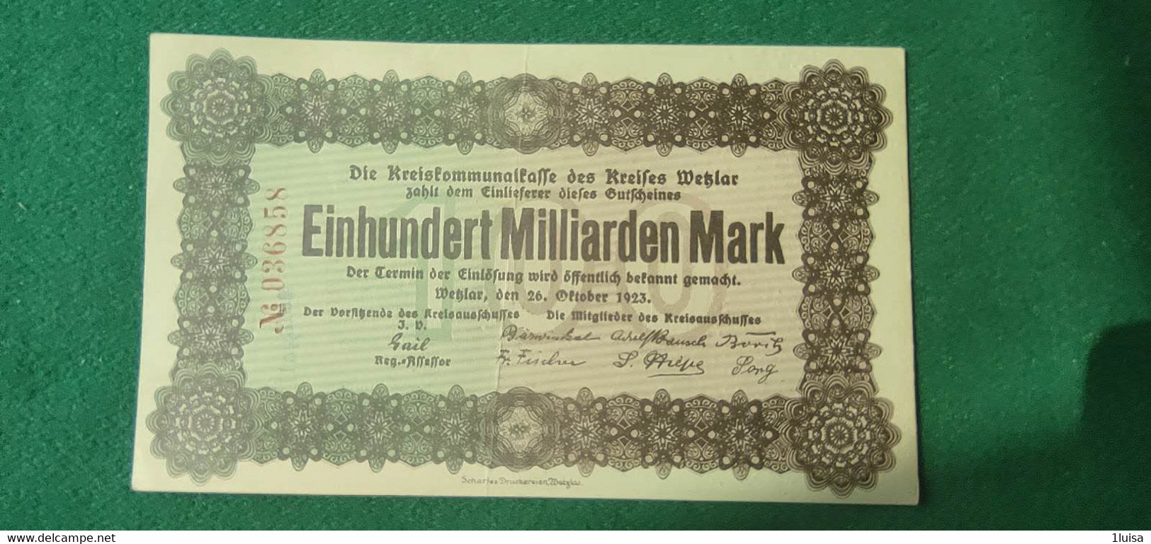 GERMANIA WETZLAR  100 Miliardo MARK 1923 - Mezclas - Billetes