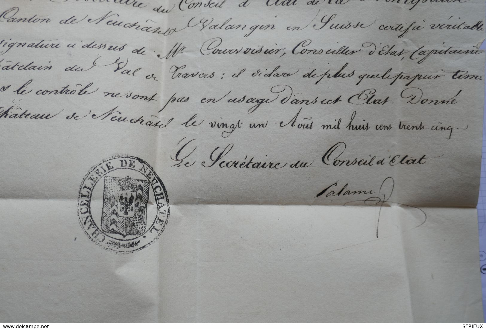 BD1 SUISSE BELLE LETTRE RRR  1835 PETIT BUREAU MOTIERS   A NEUFCHATEL    ++CONSEIL D ETAT++AFFRANCH. INTERESSANT - ...-1845 Préphilatélie