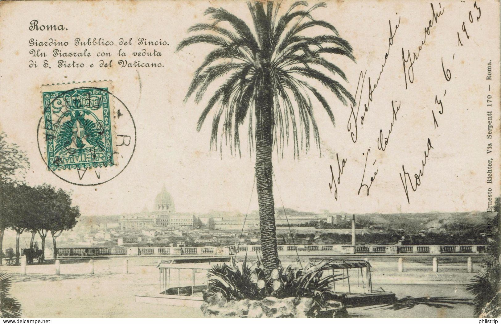 ROMA - Giardino Pubblico Del Pincio - VIAGGIATA 1903 - Rif. 1715 PI - Parks & Gärten