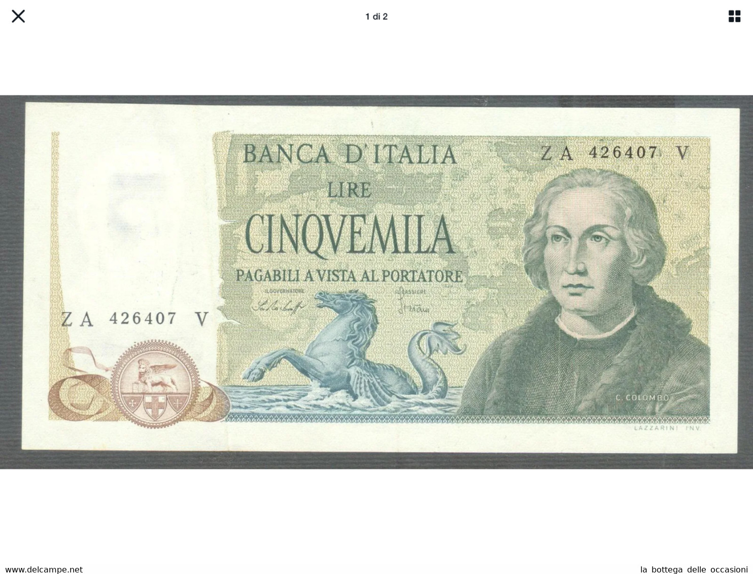 Italia  Repubblica Banconote Da Lire 5000 COLOMBO  Decreto 1977 Superiore FDS - 5.000 Lire