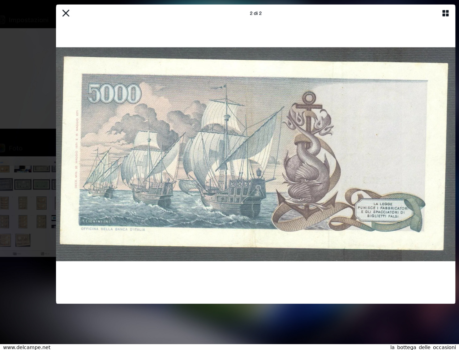 Italia  Repubblica Banconote Da Lire 5000 COLOMBO  Decreto 1973  Superiore FDS - 5000 Liras
