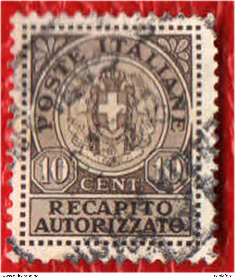 ITALIA REGNO - 1930 - RECAPITO AUTORIZZATO - STEMMA IN CERCHIO - USATO - Pneumatic Mail