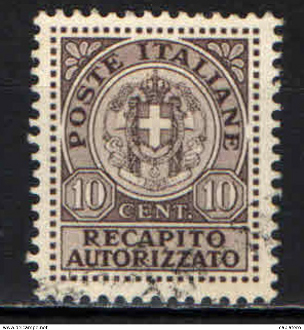 ITALIA REGNO - 1930 - RECAPITO AUTORIZZATO - STEMMA IN CERCHIO - USATO - Correo Neumático