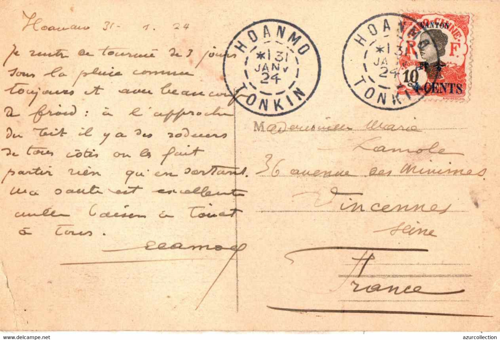 CPA . CACHET DE HOANMO 1924 - Briefe U. Dokumente