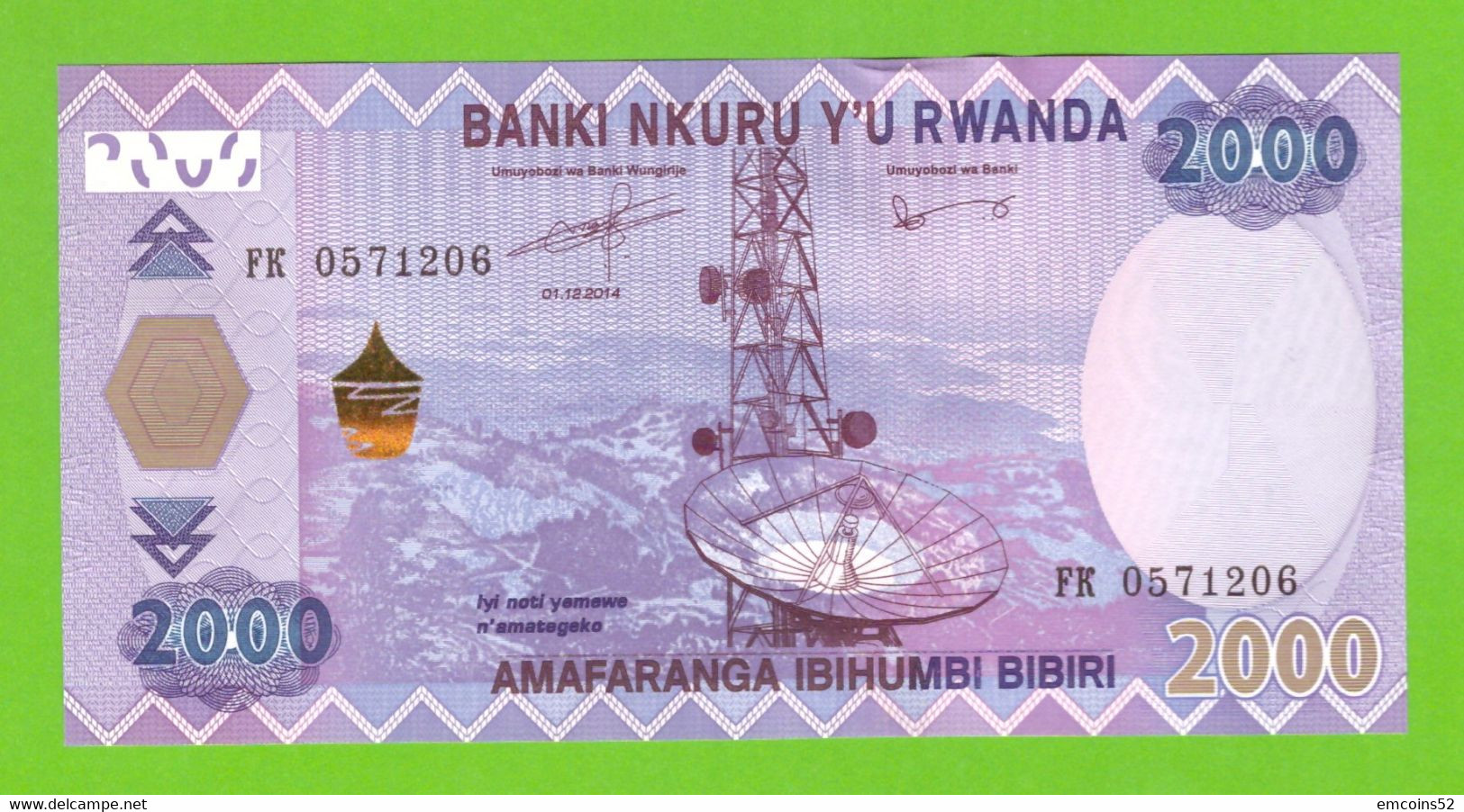 RWANDA 2000 FRANCS 2014  P-40 UNC - Rwanda