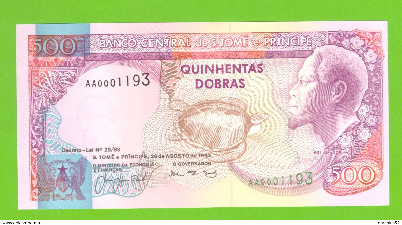 SAO TOME & PRINCIPE 500 DOBRAS 1993  P-63 UNC - São Tomé U. Príncipe