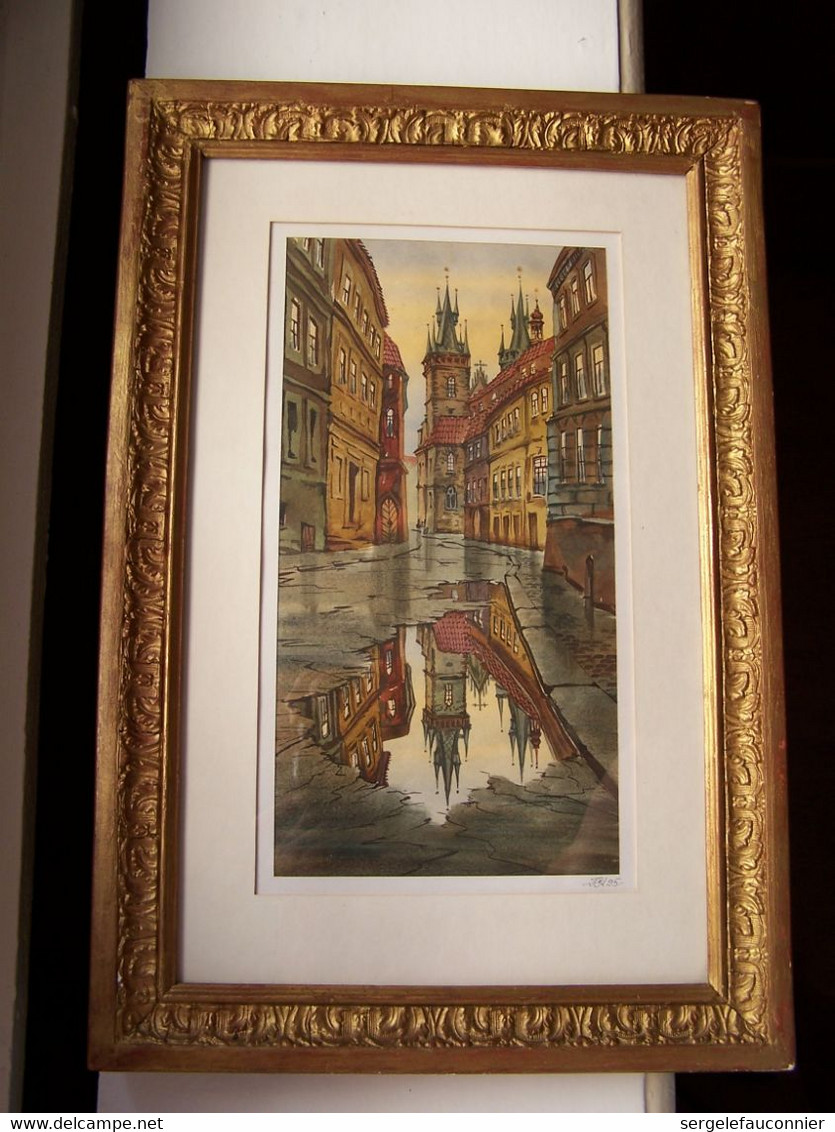 AQUARELLE De Sergey GUTAN Signée, PRAGUE Notre-Dame De Tyn Vue De La Rue Stupartjka - Aquarelles