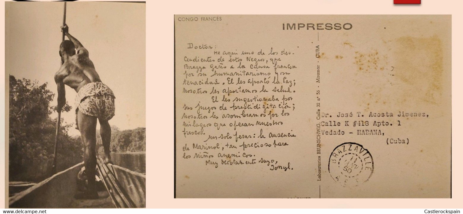 O) 1950 CONGO  FRENCH, FISHERMAN, CULTURE, POSTAL CARD CIRCULATED TO CUBA - Unclassified