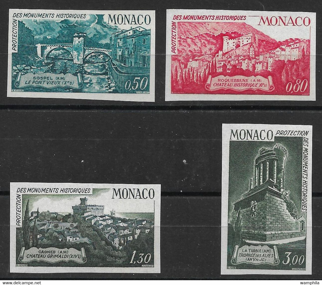 Monaco RARE Série, Essais De Couleurs N°851/54**Monuments, Sospel, Roquebrune, Cagnes/mer, La Turbie.. - Variedades Y Curiosidades