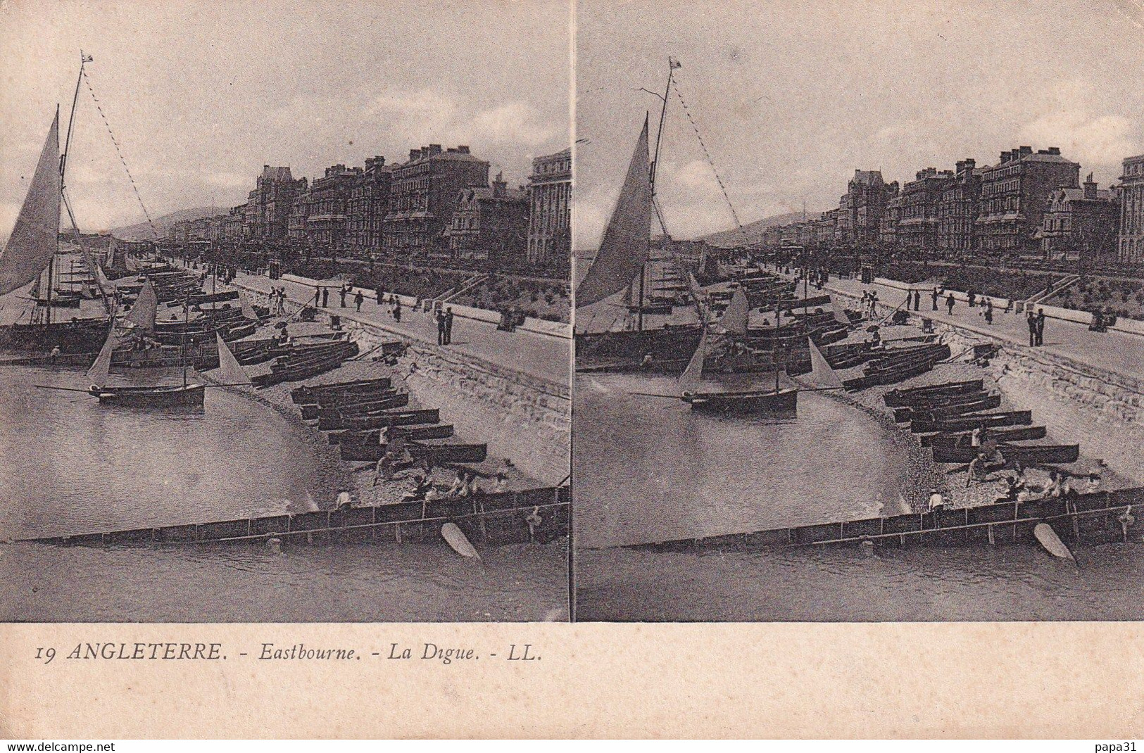 Carte  Stéréoscopique  ANGLETERRE  Eastbourg  La Digue - Cartes Stéréoscopiques