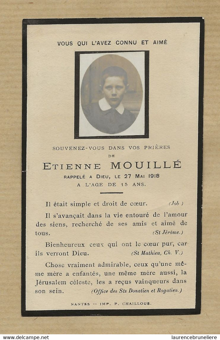 44      ETIENNE  MOUILLE RAPPELE   A   DIEU  LE 27  MAI 1918  A    L  '  AGE DE  15  ANS - Décès