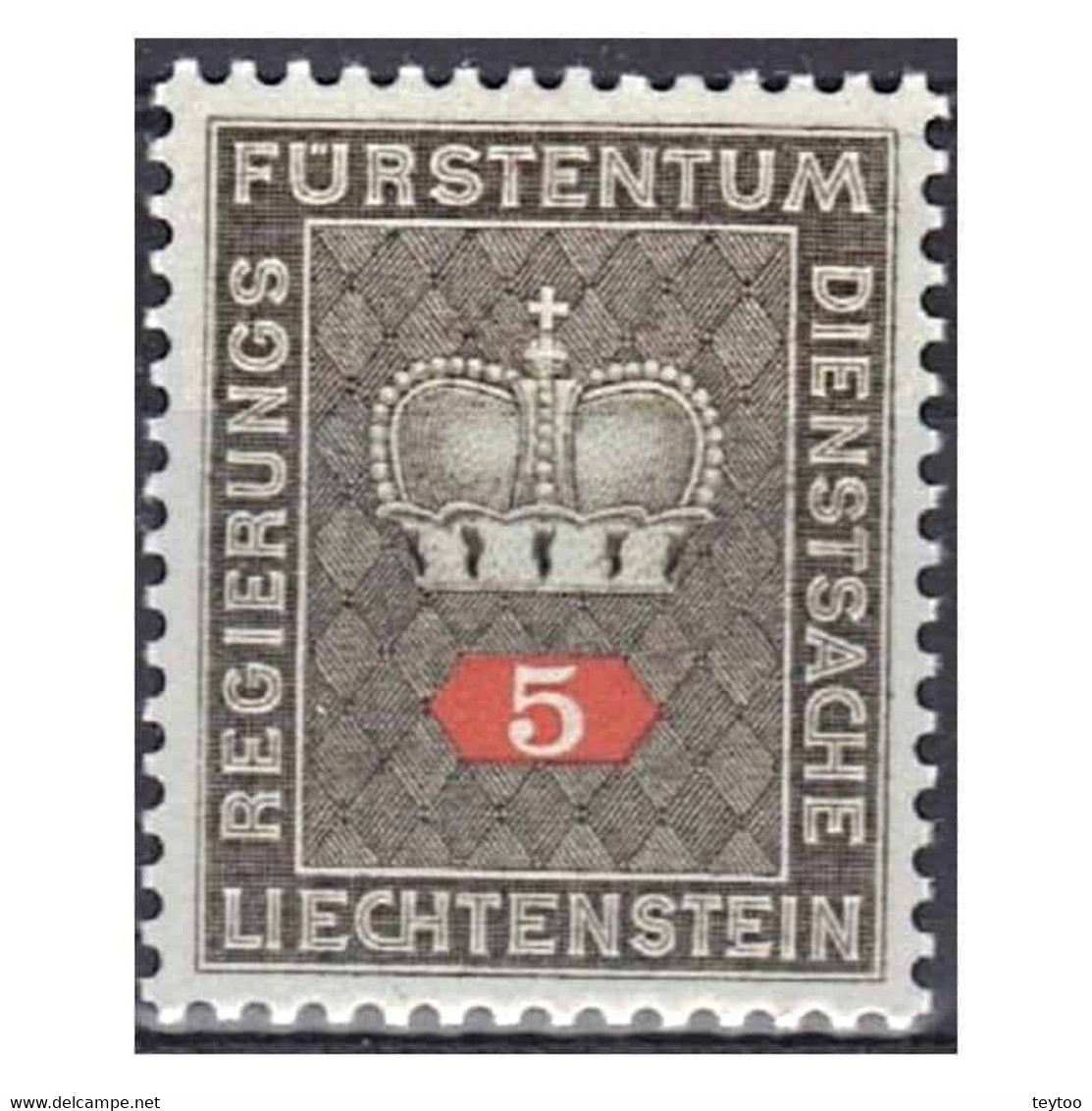 C1340/ Liechtenstein 1968. Corona, 5 C. (MNH)** - SCOTT O47 - Service