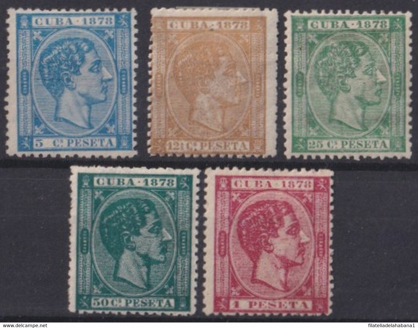 1878-203 CUBA SPAIN ESPAÑA 1878 ALFONSO XII 5c - 1pta MH - NO GUM (NO 10c). - Prephilately