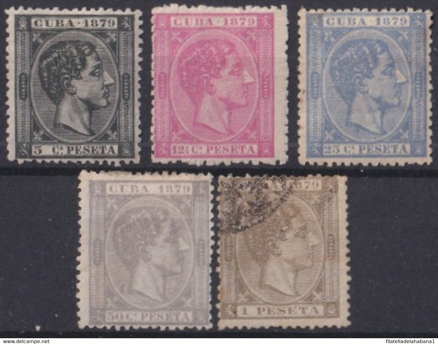 1879-171 CUBA SPAIN ESPAÑA 1879 ALFONSO XII 5c - 1pta MH - NO GUM - USED (NO 10c). - Prephilately