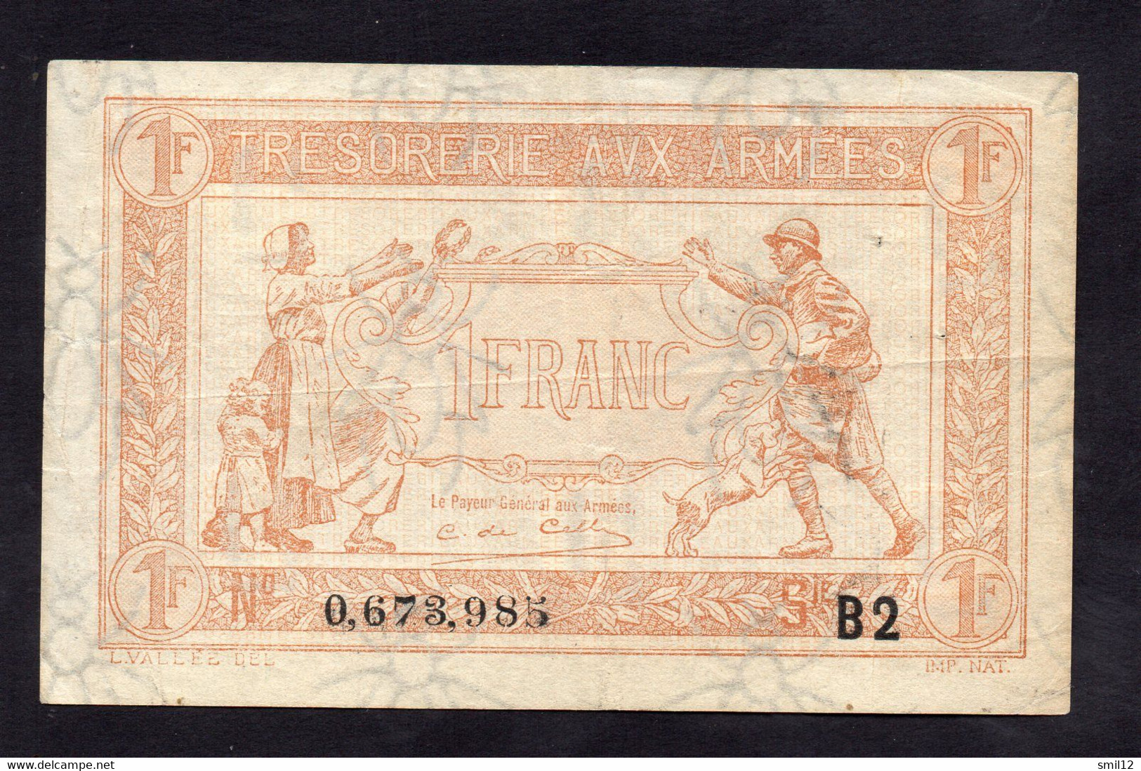 Trésorerie Aux Armées - 1 Franc - Lettre B2 - 1917-1919 Trésorerie Aux Armées