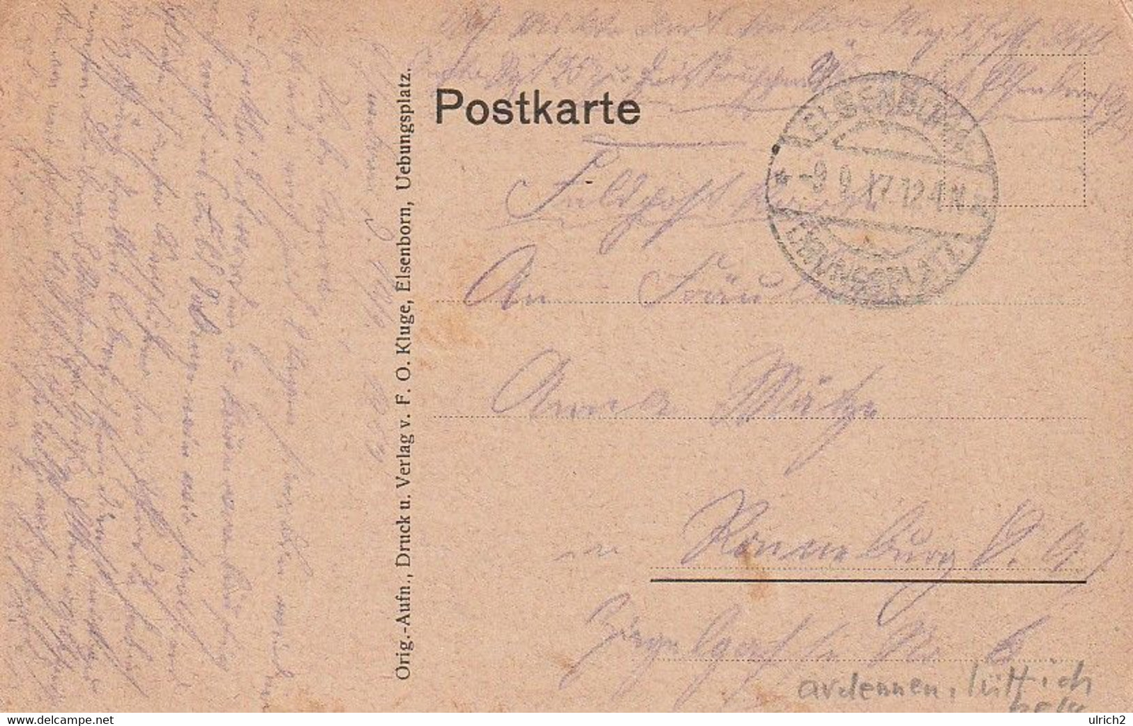 AK Elsenborn - Uebungsplatz - Feldpost 1917 (61272) - Elsenborn (camp)