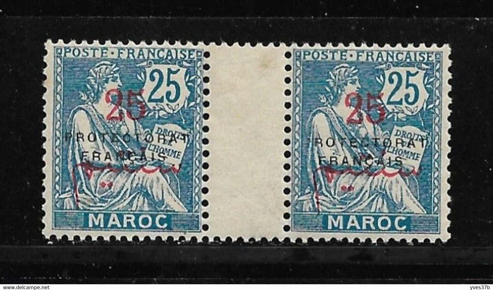MAROC N°44+44a Neufs* - Variété "Rotectorat" Se Tenant Dans Paire Interpanneau - TTB - Unused Stamps