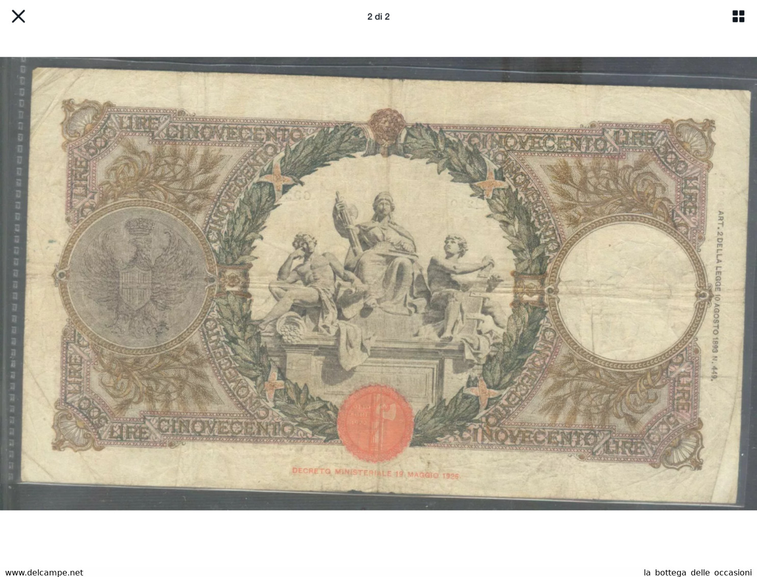 Italia Regno Banconote Da  Lire 500 Vittorio Emanuele III Capranesi  Decreto 21/11/1940  R3 Ottima Conservazione - 500 Liras