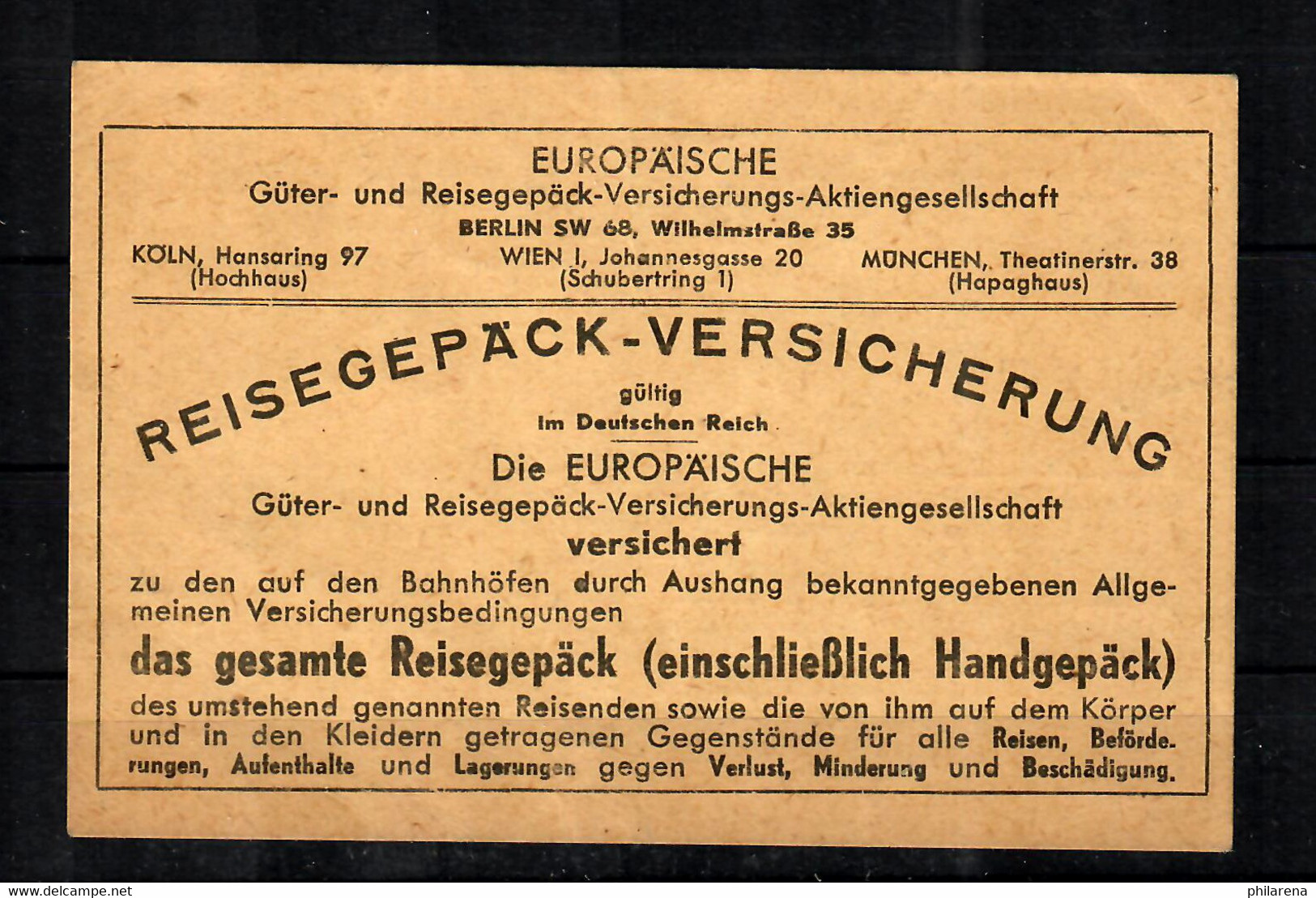 Reisegepäck-Versicherung 1944 Mit Versicherungssteuer Marke 1000 - Other & Unclassified