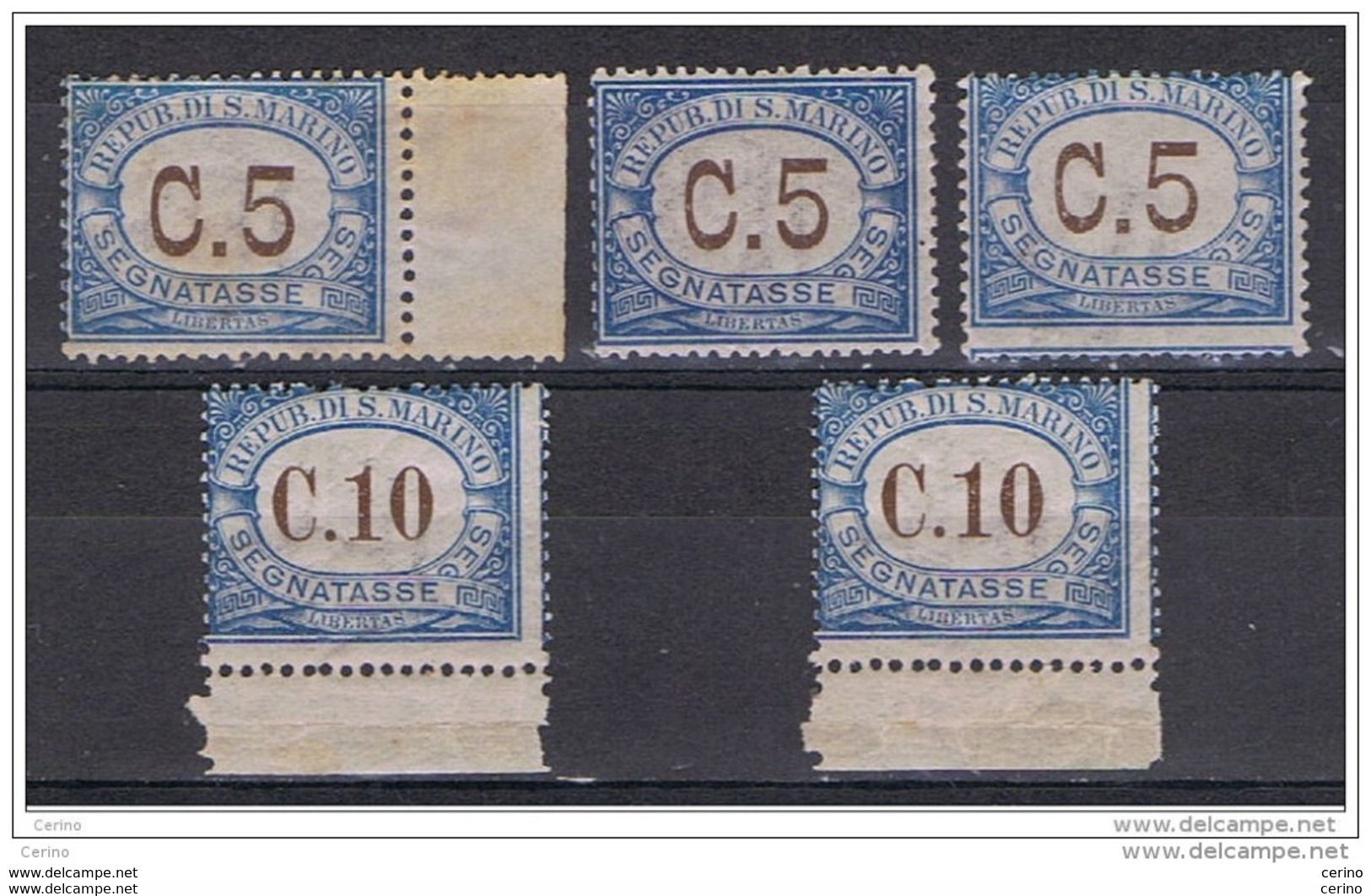 SAN  MARINO:  1925  TASSE  SOPRASTAMPATI  -  5  VAL. N. -  SASS. 19 + 20 - Timbres-taxe