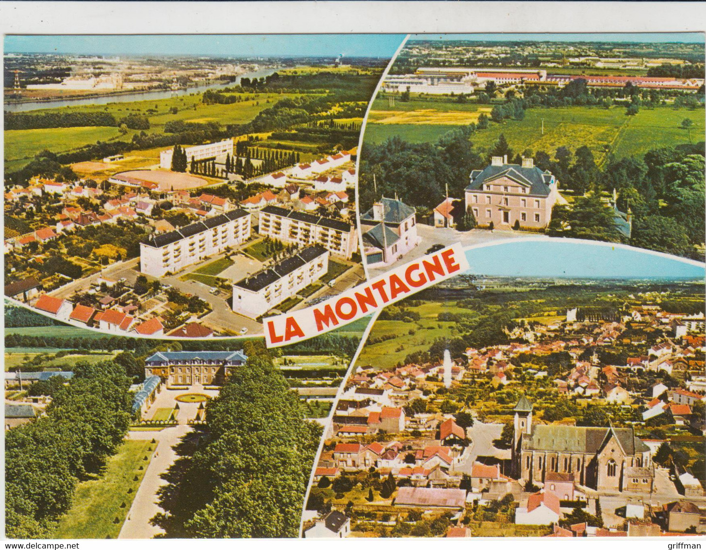 LA MONTAGNE HOTEL DE VILLE EGLISE CENTRE BOURG CHATEAU D'AUX INDRET VUES AERIENNES 1985 CPSM 9X14 TBE - La Montagne