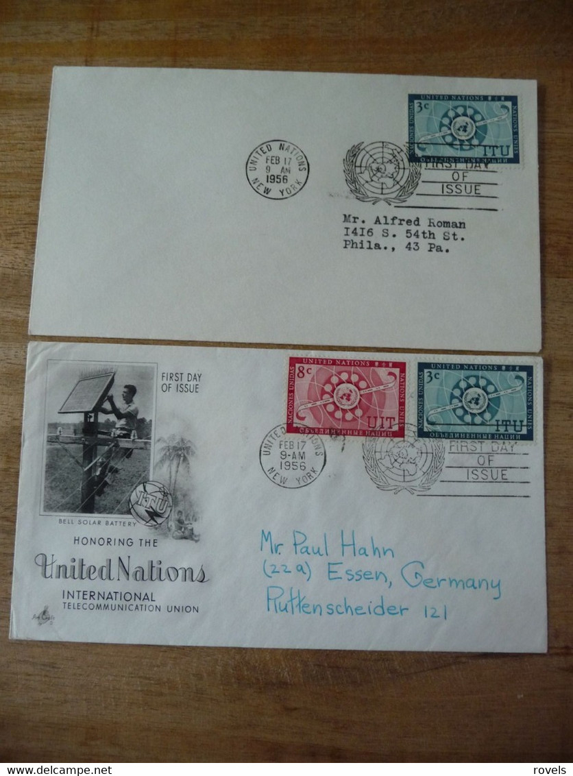 (7) UNITED NATIONS -ONU - NAZIONI UNITE - NATIONS UNIES * 2 FDC 1956 * UIT And ITU - Lettres & Documents