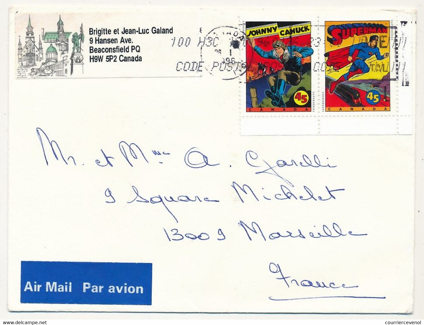 CANADA - Env Affranchie Timbres B.D. - Johny Canuck + Superman - Bandes Dessinées