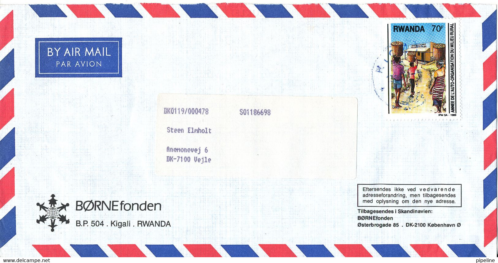Rwanda Air Mail Cover Börnefonden Sent To Denmark 1989 - Sonstige & Ohne Zuordnung