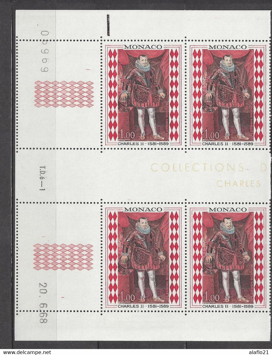 MONACO - N° 770 - CHARLES II - Bloc De 4 COIN DATE - NEUF SANS CHARNIERE - 20-6-68 - Unused Stamps