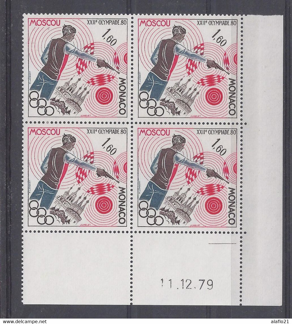 MONACO - N° 1220 - JEUX OLYMPIQUES 1980 - TIR PISTOLET - Bloc De 4 COIN DATE - NEUF SANS CHARNIERE - 11/12/79 - 1 Trait - Unused Stamps