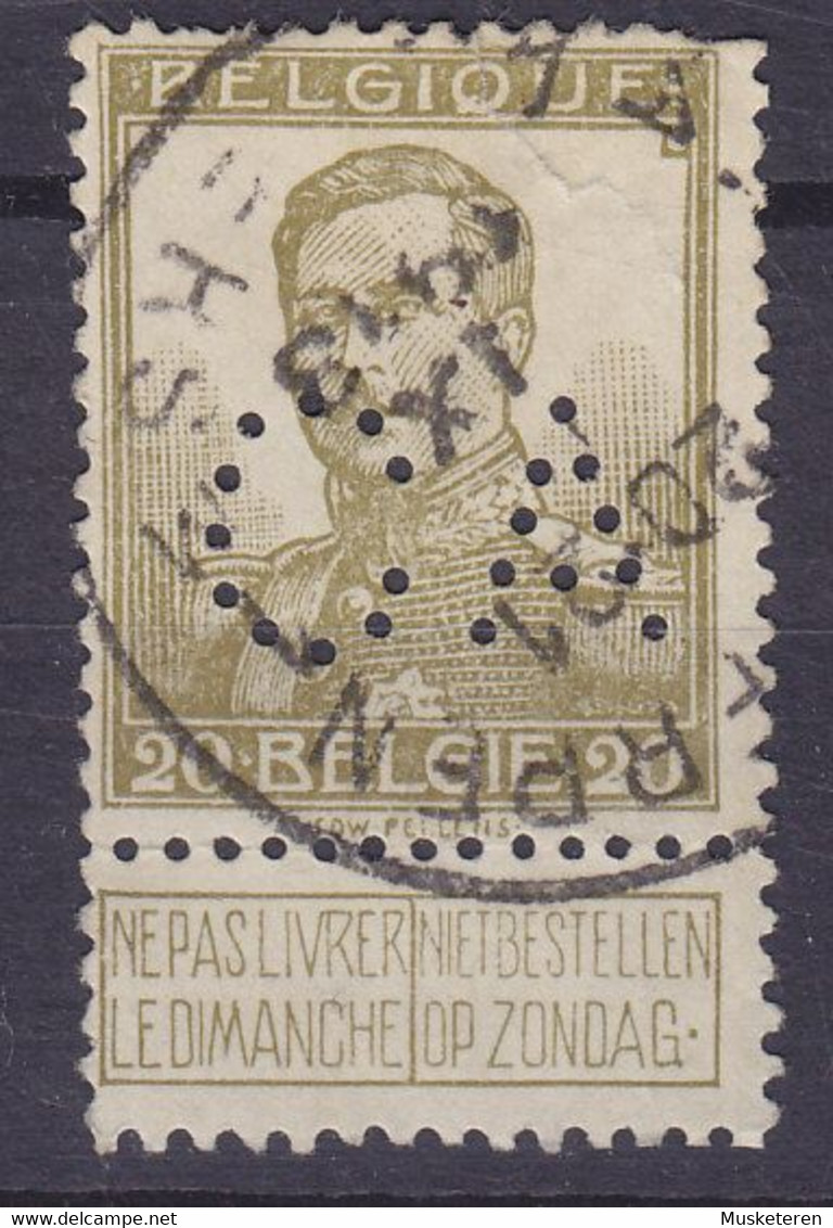 Belgium Perfin Perforé Lochung 'CA' 1912 Mi. 101 I, 20c. Albert I. ANTWERPEN Cancel (2 Scans) - 1909-34