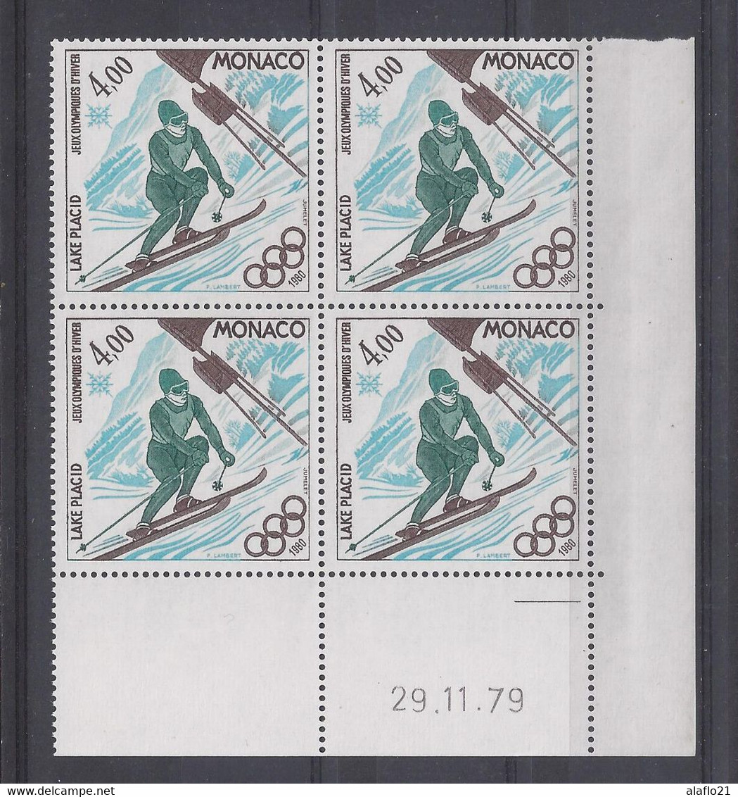 MONACO - N° 1223 - JEUX OLYMPIQUES 1980 - SLALOM - Bloc De 4 COIN DATE - NEUF SANS CHARNIERE - 29/11/79 - 1 Trait - Nuovi