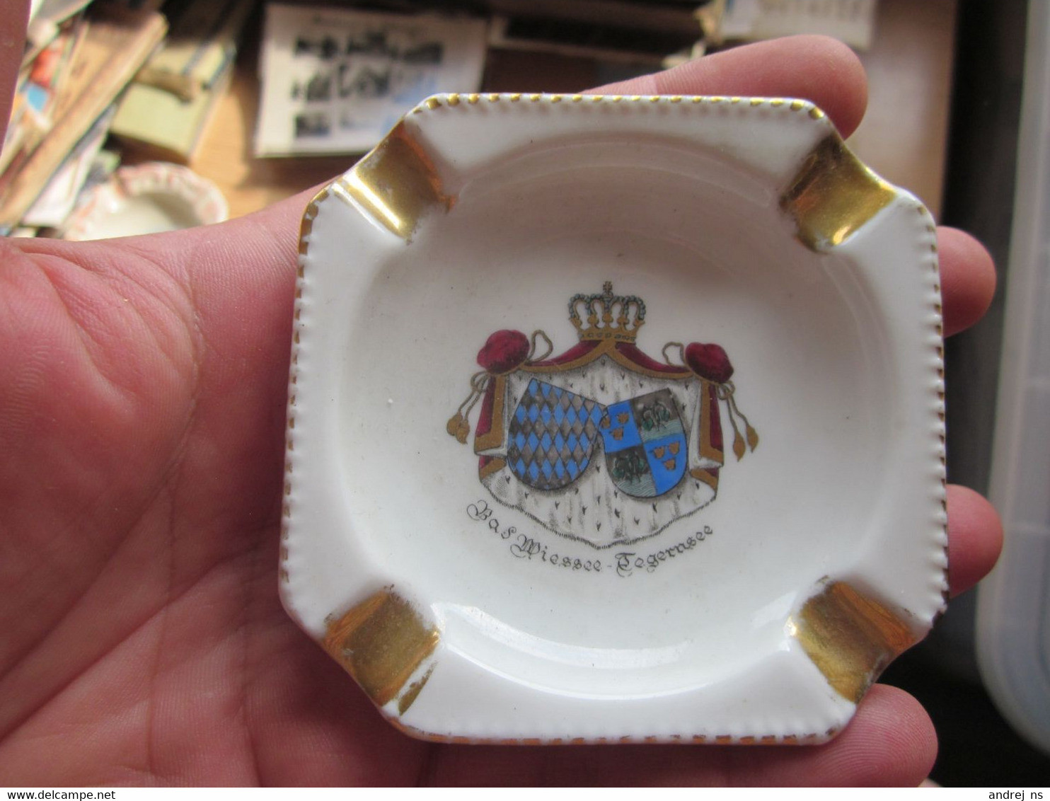 Old Porcelain Ashtray Bas Wiessee Tegernsee Heraldic Coats Of Arms Bavaria Schumann - Porcelaine