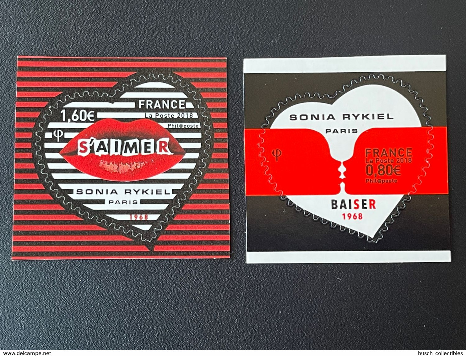 France 2018 Autoadhésif Adhésif Autocollant YT 1514 / 1515 Coeurs Sonia Rykiel Saint-Valentin MNH** - Other & Unclassified