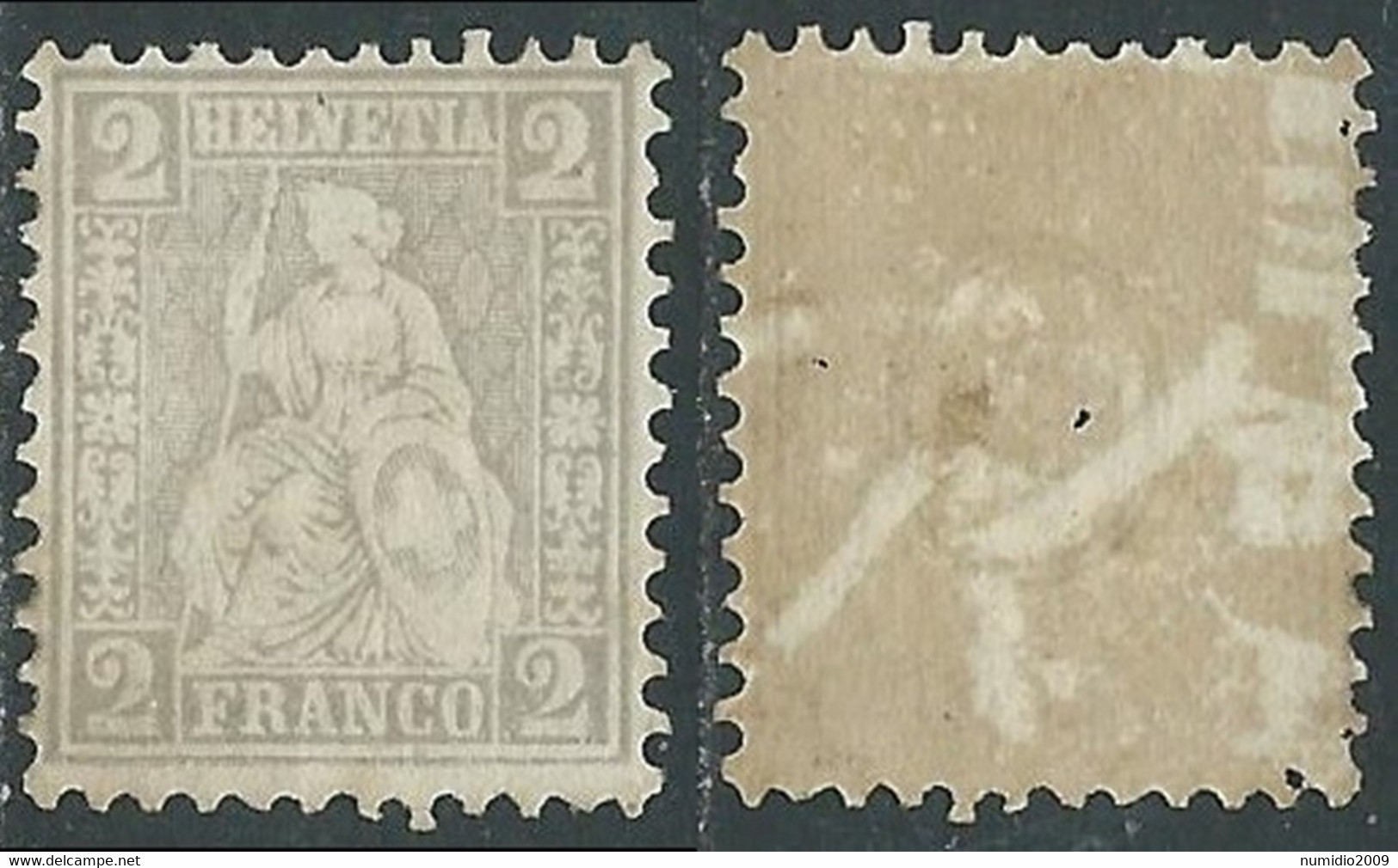 1862 SVIZZERA ALLEGORIA SEDUTA 2 CENT SENZA GOMMA - RC13-5 - Nuevos