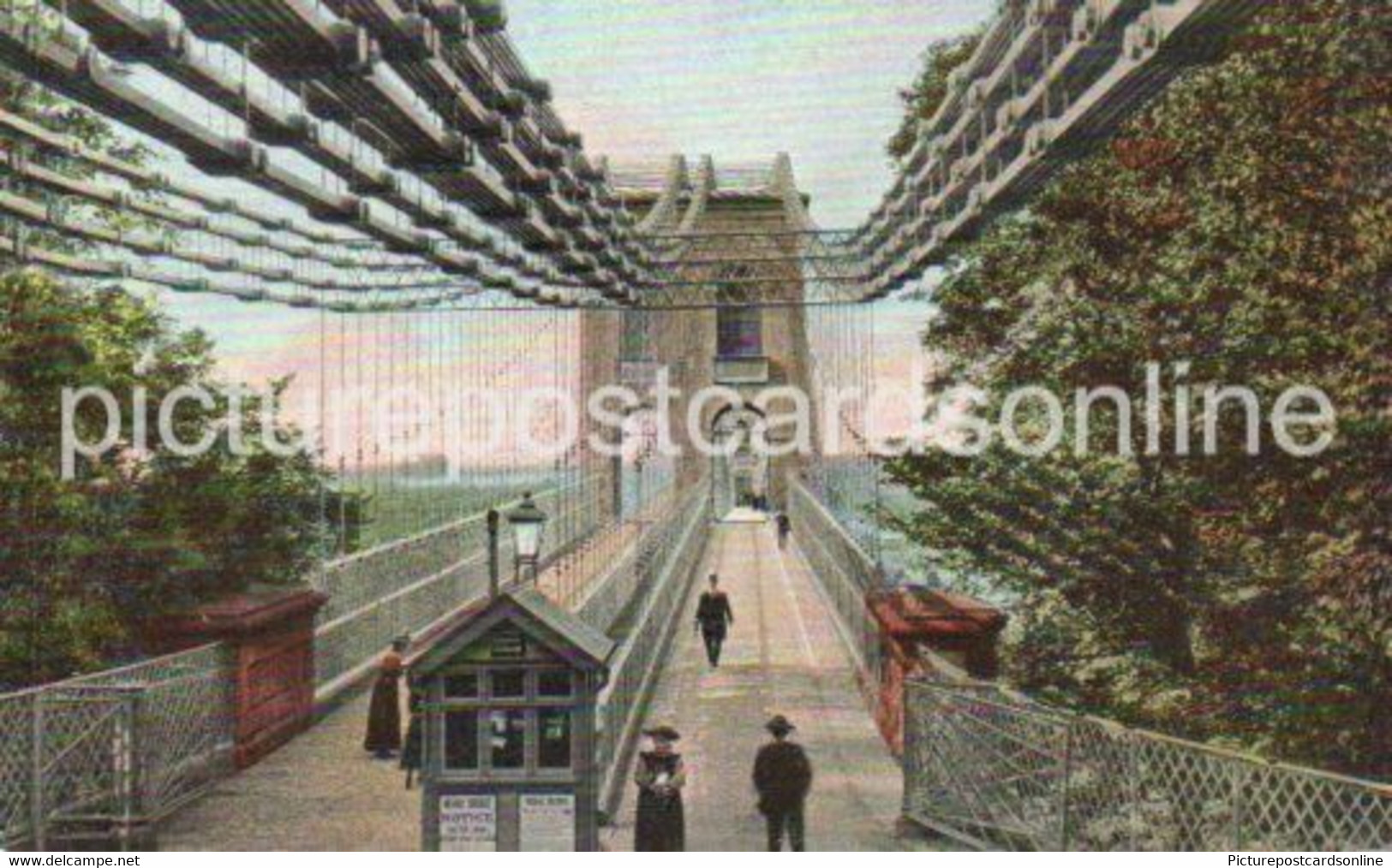 MENAI BRIDGE ENTRANCE NICE OLD COLOUR POSTCARD ANGLESEY WALES UNUSUAL VIEW - Anglesey