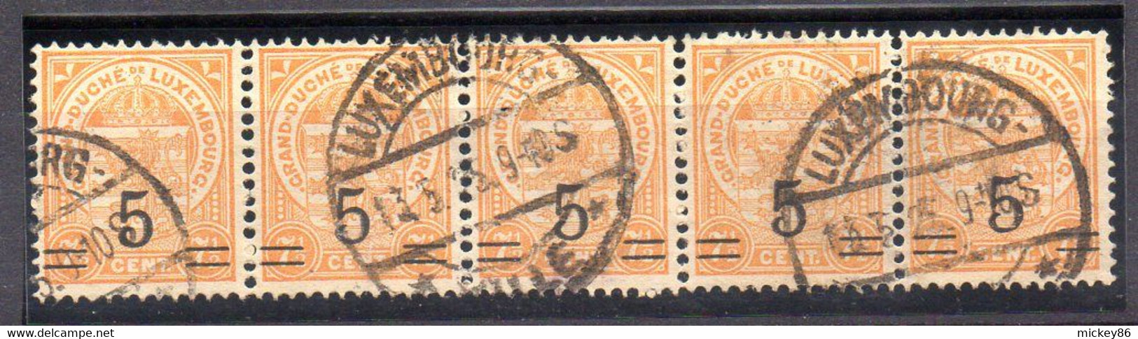 Luxembourg--1925-- 7 1/2  écusson Surchargé 5 --bande De 5 Timbres- Cachet "LUXEMBOURG-VILLE "..13-3-25..à Saisir - 1859-1880 Coat Of Arms