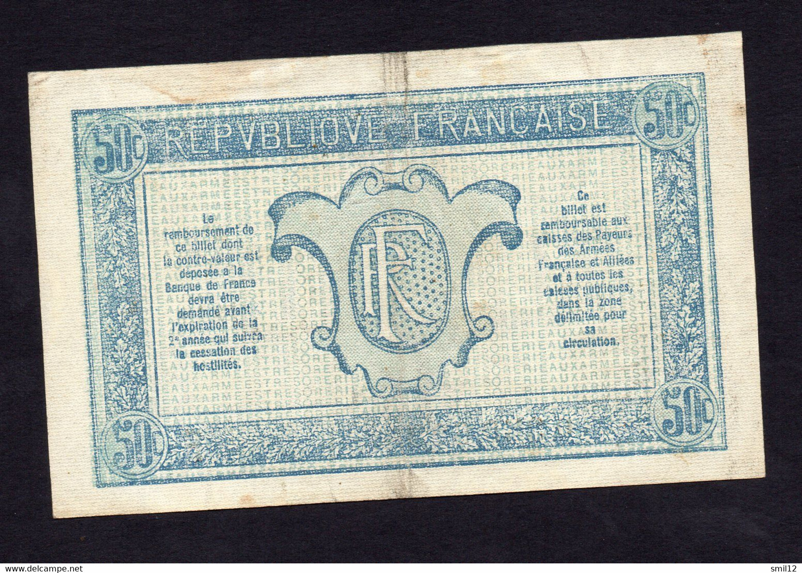 Trésorerie Aux Armées - 50 Centimes - Lettre F - Ttb++ - 1917-1919 Armeekasse