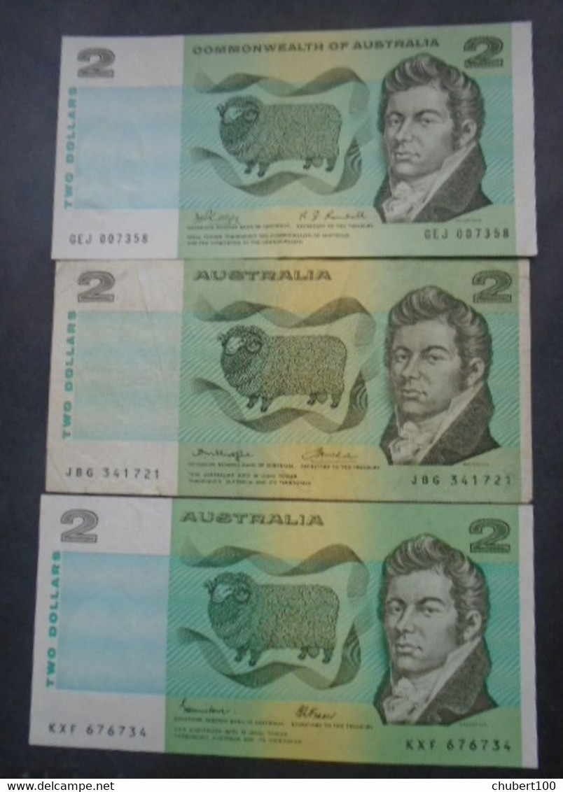 AUSTRALIA, P 38c 43b 43e , 2 Dollars , ND 1968 1976 1985 , 3 Notes, F - EF/AU - 1974-94 Australia Reserve Bank