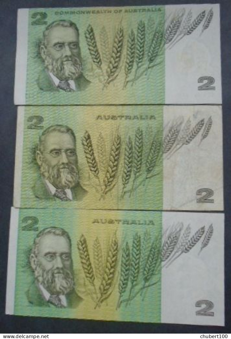 AUSTRALIA, P 38c 43b 43e , 2 Dollars , ND 1968 1976 1985 , 3 Notes, F - EF/AU - 1974-94 Australia Reserve Bank