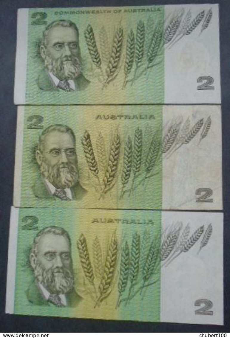 AUSTRALIA, P 38c 43b 43e , 2 Dollars , ND 1968 1976 1985 , 3 Notes, F - EF/AU - 1974-94 Australia Reserve Bank (paper Notes)